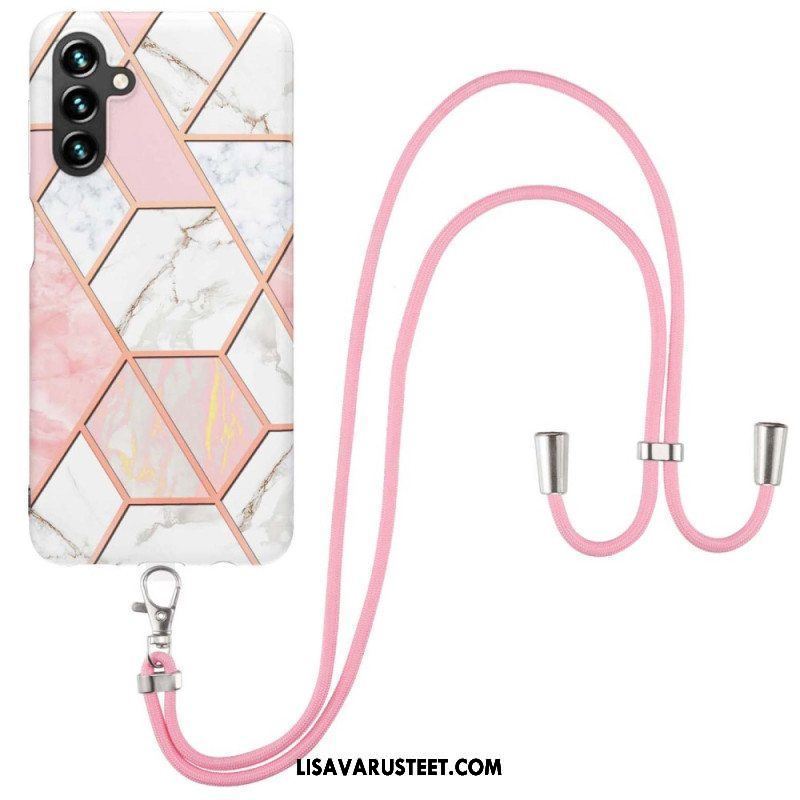 Case Samsung Galaxy A14 / A14 5G Kiristysnyörillä Marmoristyylinen Kiristysnyöri