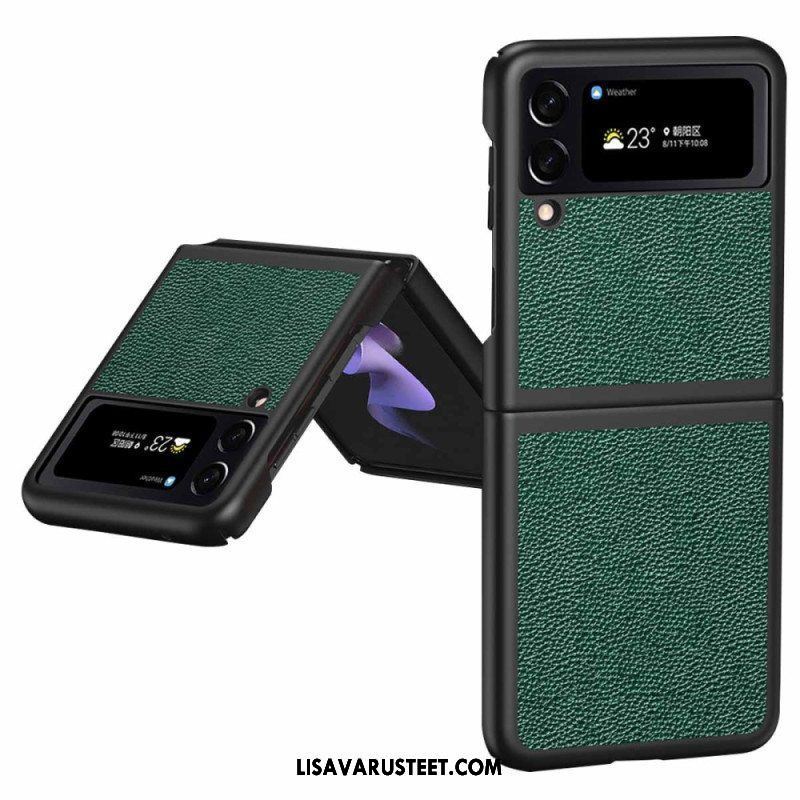 Case Samsung Galaxy Z Flip 4 Kotelot Flip Aito Litchi Värillinen Nahka