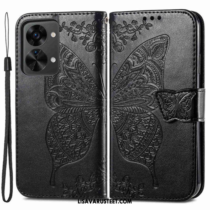 Flip Case OnePlus Nord 2T 5G Suojaketju Kuori Butterfly Lanyard -korttikotelo