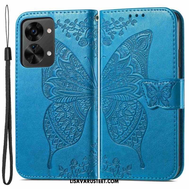 Flip Case OnePlus Nord 2T 5G Suojaketju Kuori Butterfly Lanyard -korttikotelo