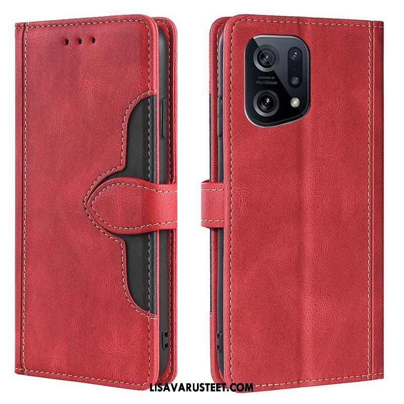 Flip Case Oppo Find X5 Keinonahka Bicolor Tyylikäs