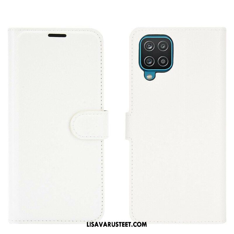 Flip Case Samsung Galaxy M12 / A12 Klassinen Litsi Tekonahka