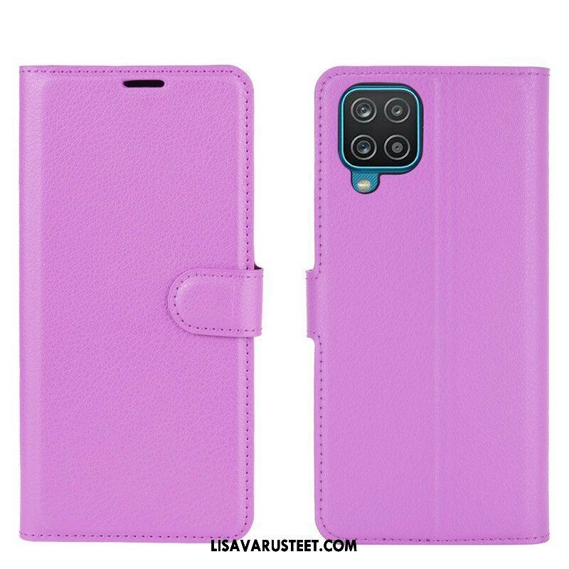 Flip Case Samsung Galaxy M12 / A12 Klassinen Litsi Tekonahka