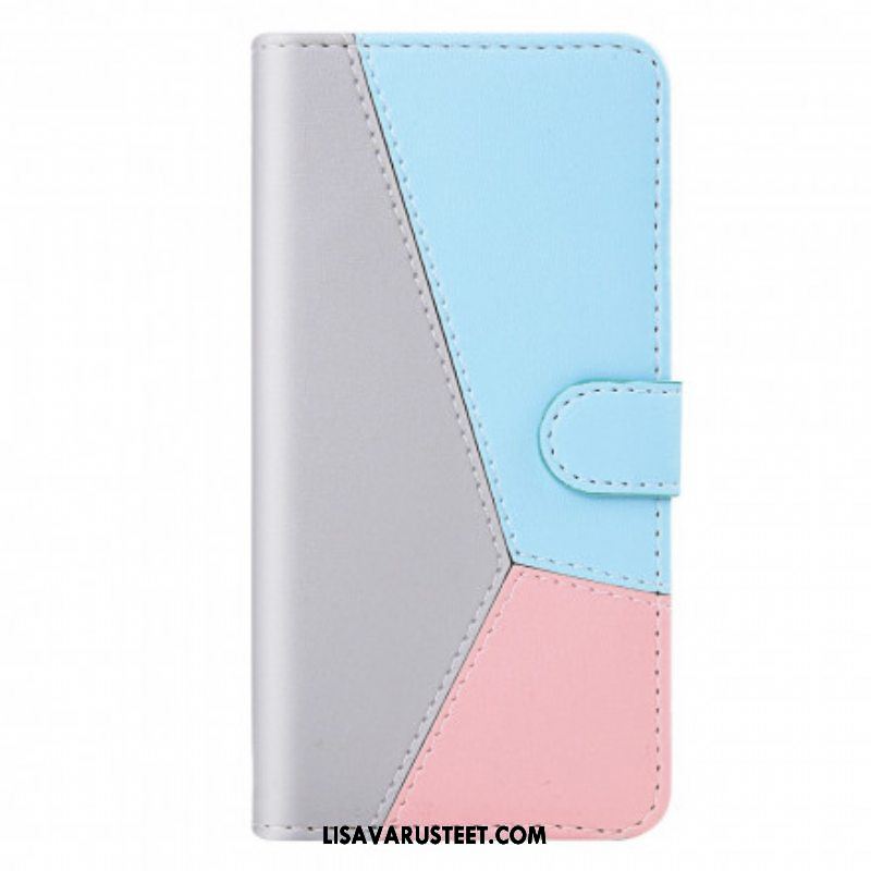 Flip Case Samsung Galaxy M12 / A12 Kolmivärinen Nahkaefekti