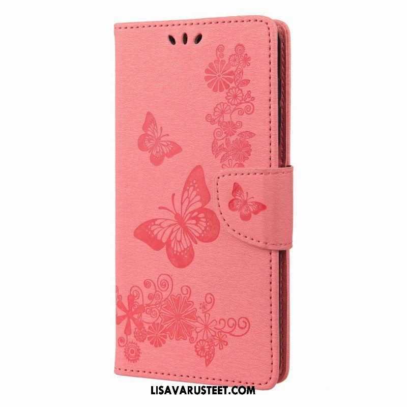 Flip Case Samsung Galaxy M53 5G Suojaketju Kuori Strappy Butterflies Design