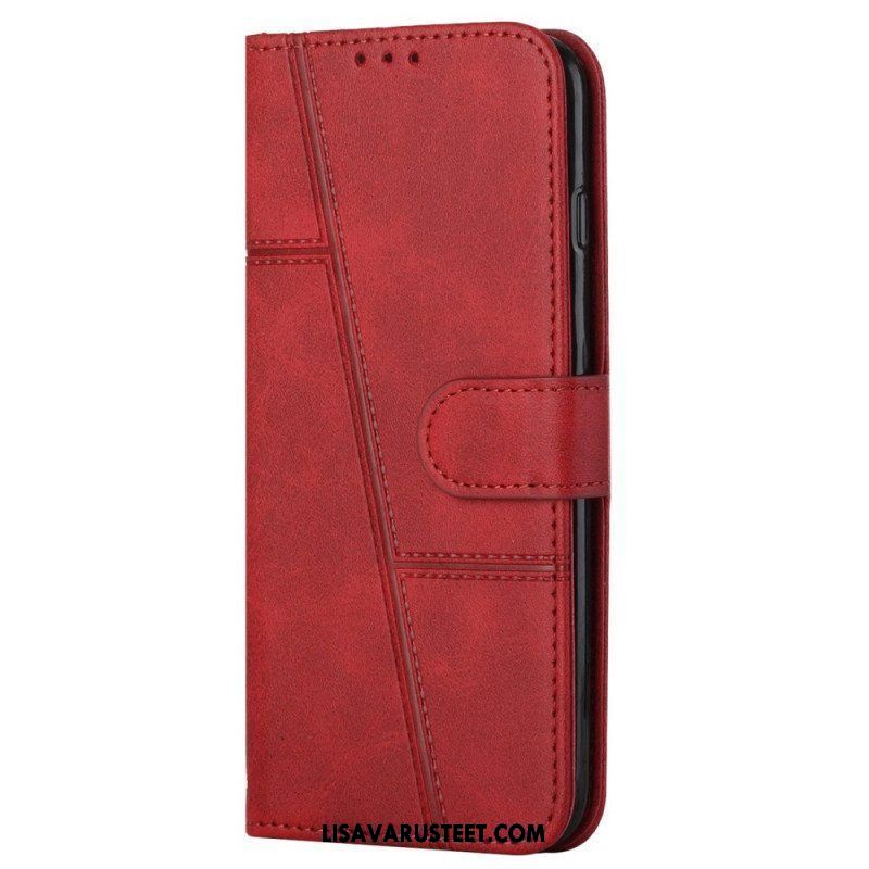 Flip Case Samsung Galaxy S22 5G Suojaketju Kuori Strappy Geo Leather Effect