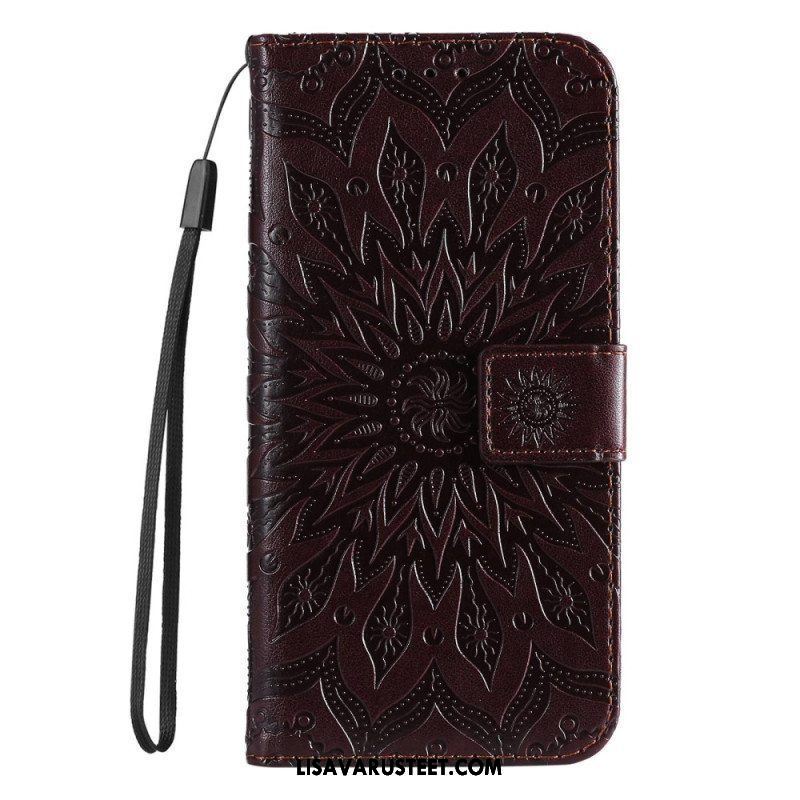 Flip Case Samsung Galaxy S23 5G Mandala-aurinko Kaulanauhalla