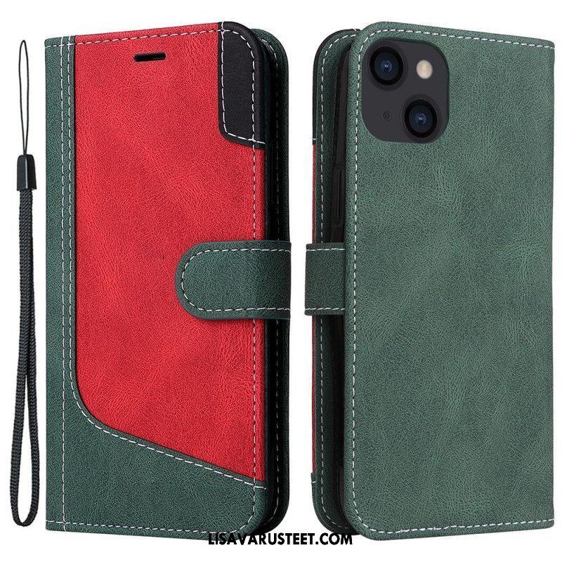 Flip Case iPhone 14 Plus Tricolor Kaulanauhalla