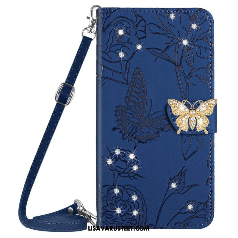 Kotelot Samsung Galaxy M13 Butterfly Charm Ja Olkahihna