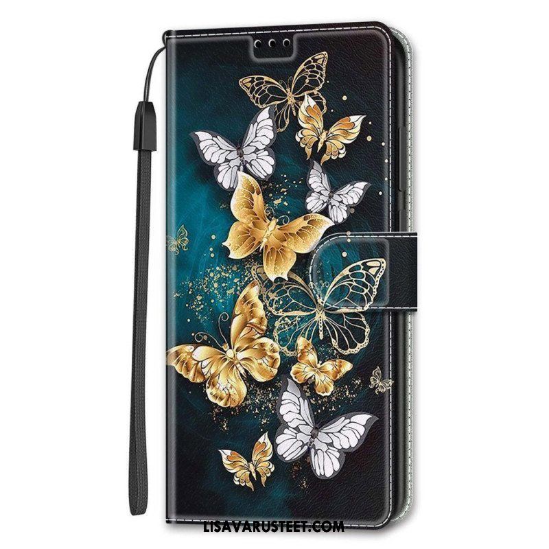 Kotelot Samsung Galaxy S22 Ultra 5G Suojaketju Kuori Strap Butterflies Fan