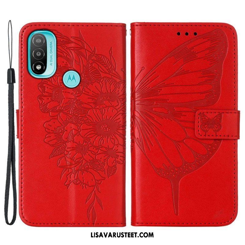 Nahkakotelo Moto E40 / E30 / E20 Butterfly Design