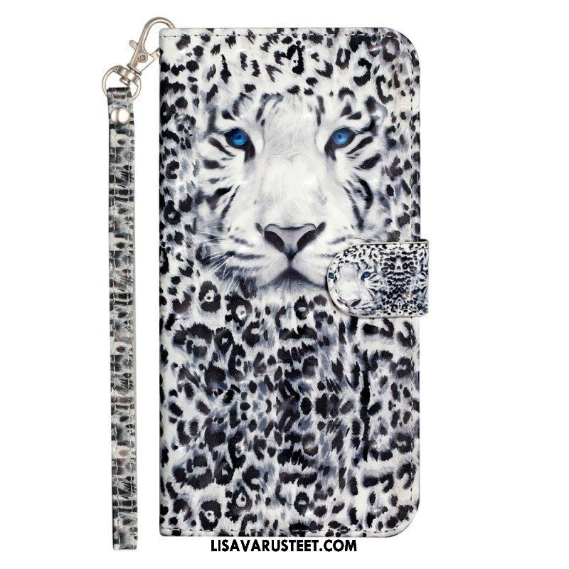 Nahkakotelo iPhone 15 Pro Max Suojaketju Kuori 3d Leopard Hihnalla