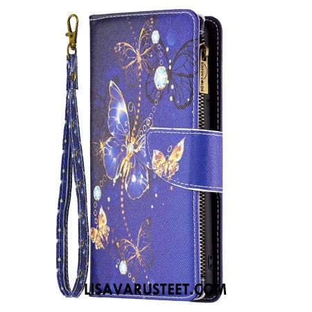 Kuoret iPhone 16 Pro Purple Butterflies -lompakko