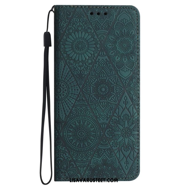 Nahkakotelo Samsung Galaxy A15 5g Patchwork Hihnalla Suojakuori